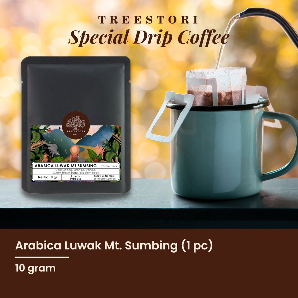 

Treestori Drip Bag / Filter Bag | Kopi Arabika Luwak Gn. Sumbing 1 pc