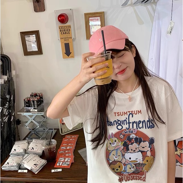 EUNII T-shirt Lengan Pendek Cartoon Mickey Mouse Korean Style/Kaos Atasan Wanita/Baju Kaus Oversize Wanita/Kaos Wanita Original