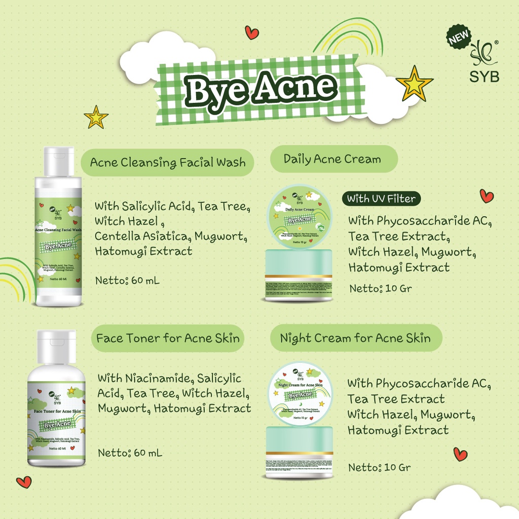 SYB SKINCARE PACK 4IN 1 - Syb Brightening &amp; Skin Moistturrizing / Bye Acne BPOM