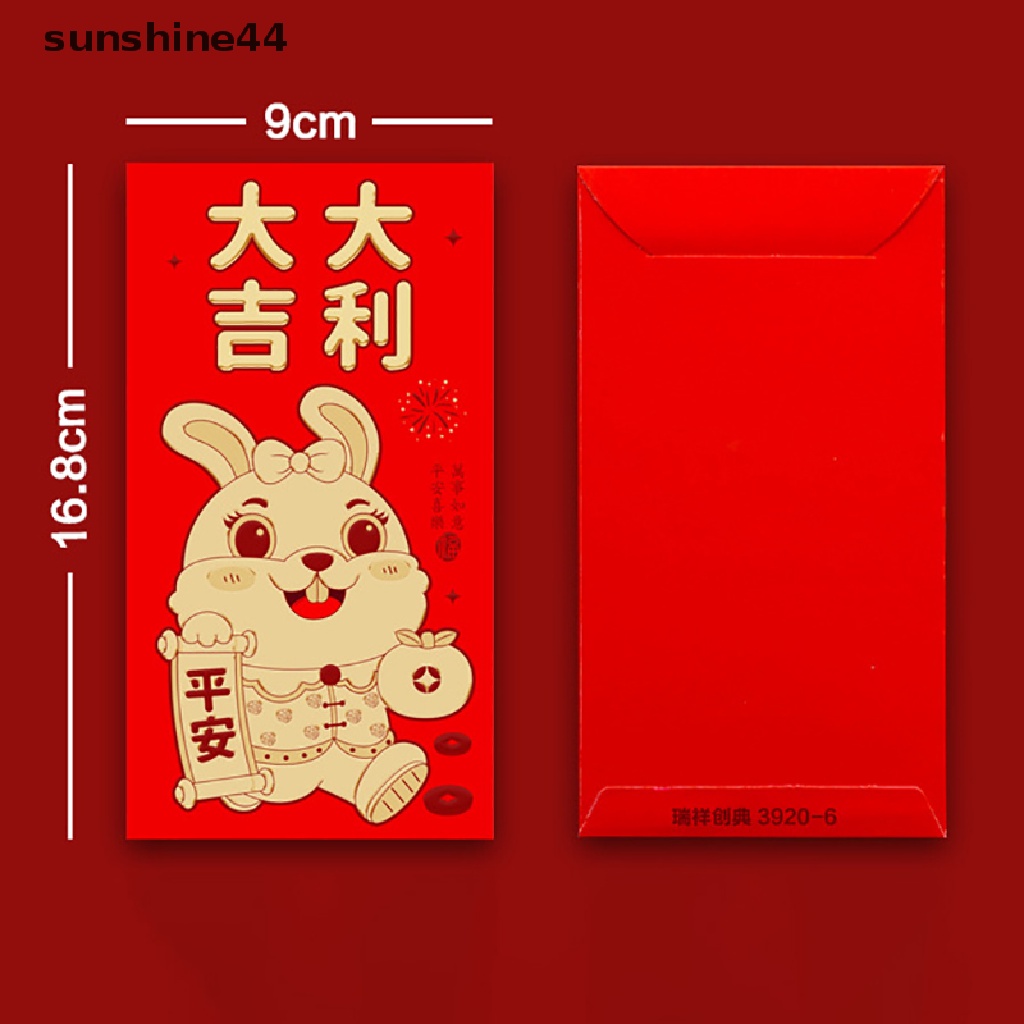 Sunshine 6Pcs Amplop Angpao Tahun Baru Cina / Imlek Gambar Kartun Kelinci Warna Merah 2023