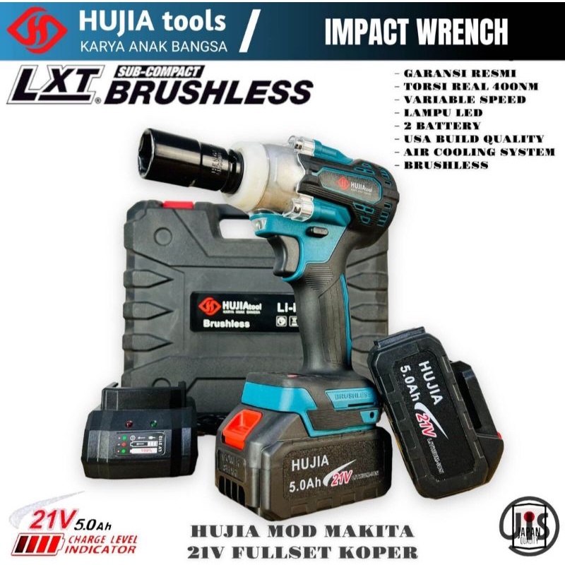 Impact wrench HUJIA mod Makita 21V Fullset. mesin pembuka baut ban roda mobil motor truck cvt