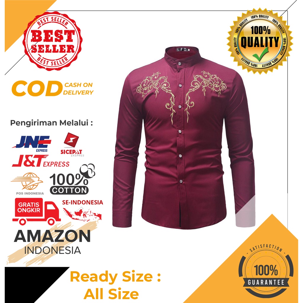 ATASAN PRIA COWOK LENGAN PANJANG WARNA MERAH MAROON SEMI BATIK BAHAN TIDAK MUDAH KUSUT