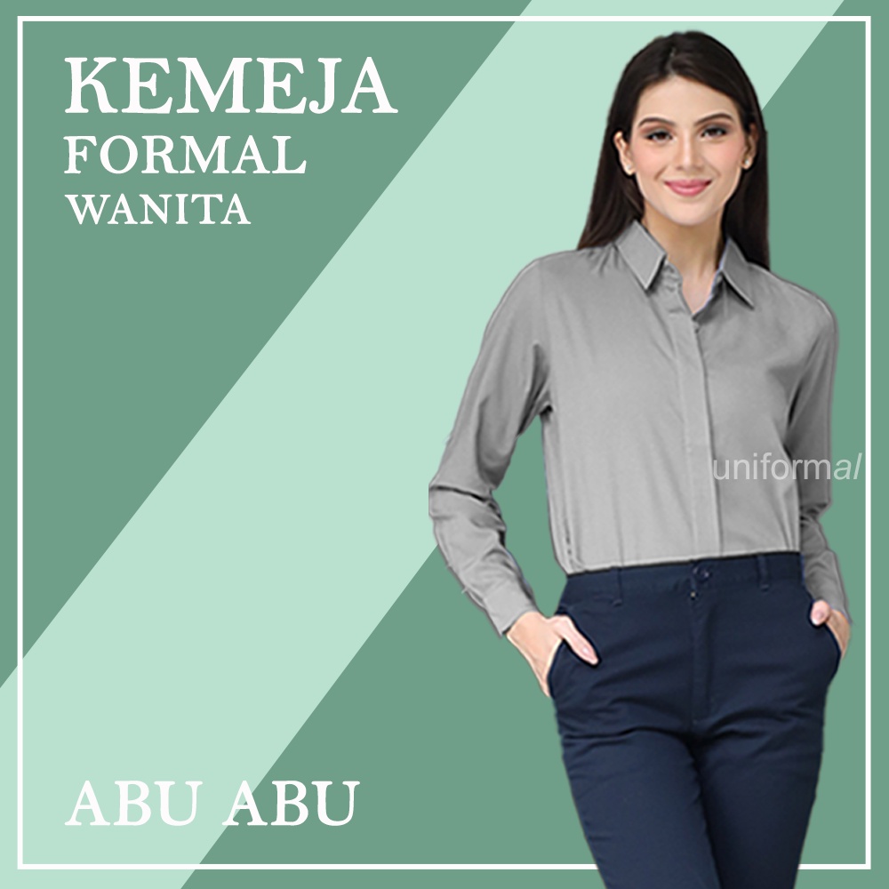 Kemeja Formal Wanita Lengan Panjang Kantor Kerja, Atasan BIG SIZE JUMBO OVERSIZE / Shirt Cewek / Hem Cewe Kantoran Ld 120 130 / polos Putih Hitam Navy Biru Muda Abu Muda Abu Tuca / termurah / Nikahan / Wisuda / Casual Cotton Katun Premium