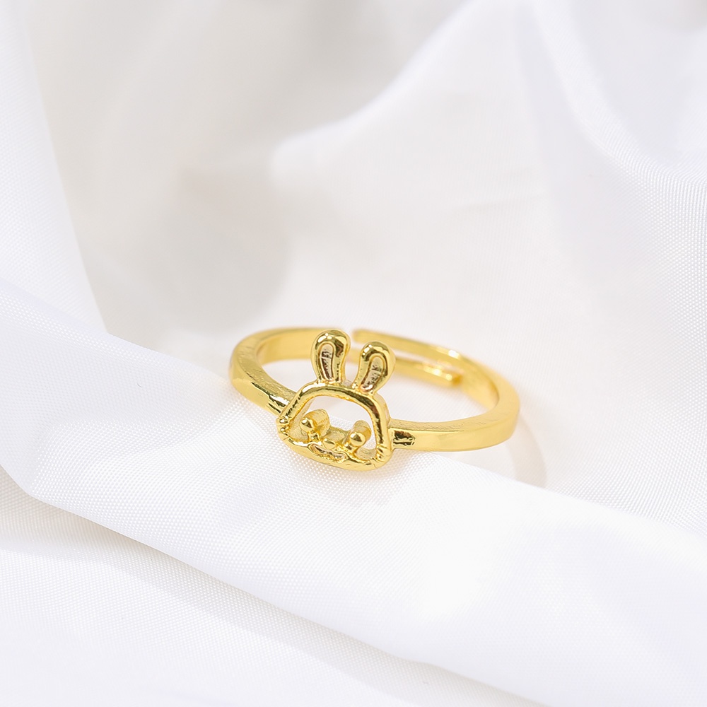 Cincin Model Terbuka Bahan Metal Desain Kelinci Warna Gold Gaya Vintage / Simple Adjustable Untuk Wanita