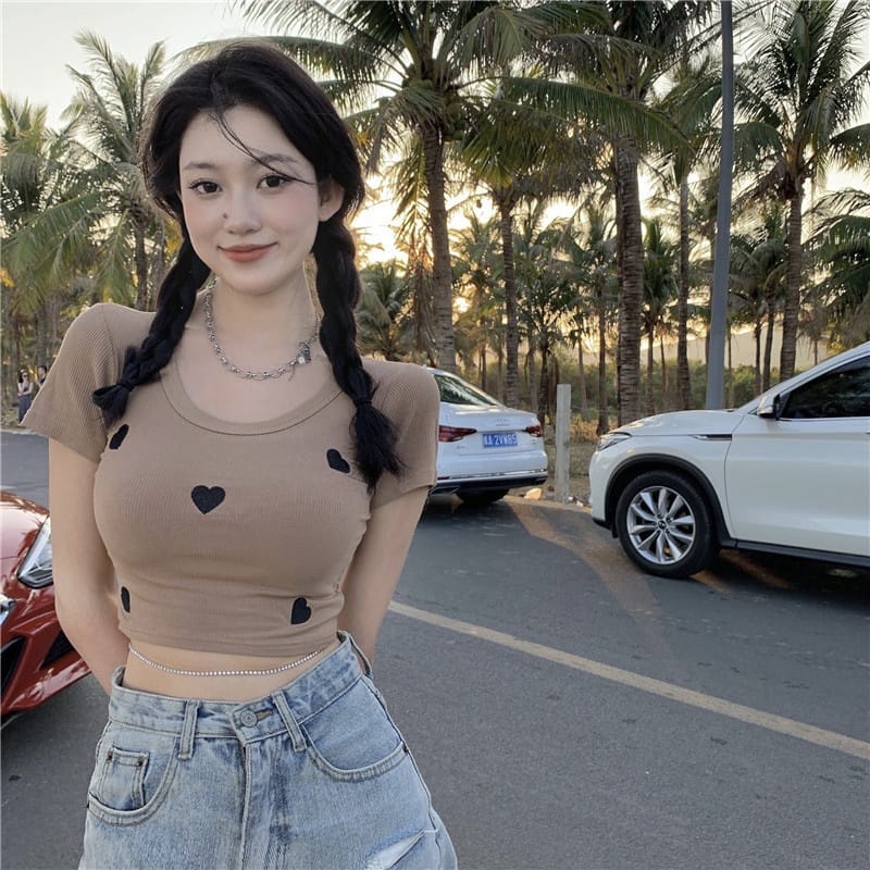 BEFAST - ZEC OOTD Kaos Crop DECIAN / Crop Fumiko RIB / Pakaian Wanita Kekinian / Kaos Crop Keluaran Terbaru / Atasan Wanita Lengan Pendek / Tshirt Motif Love / Crop Top Wanita Trendy / OOTD Ala Style Korean Wanita / Fashion Santai Casual Wanita
