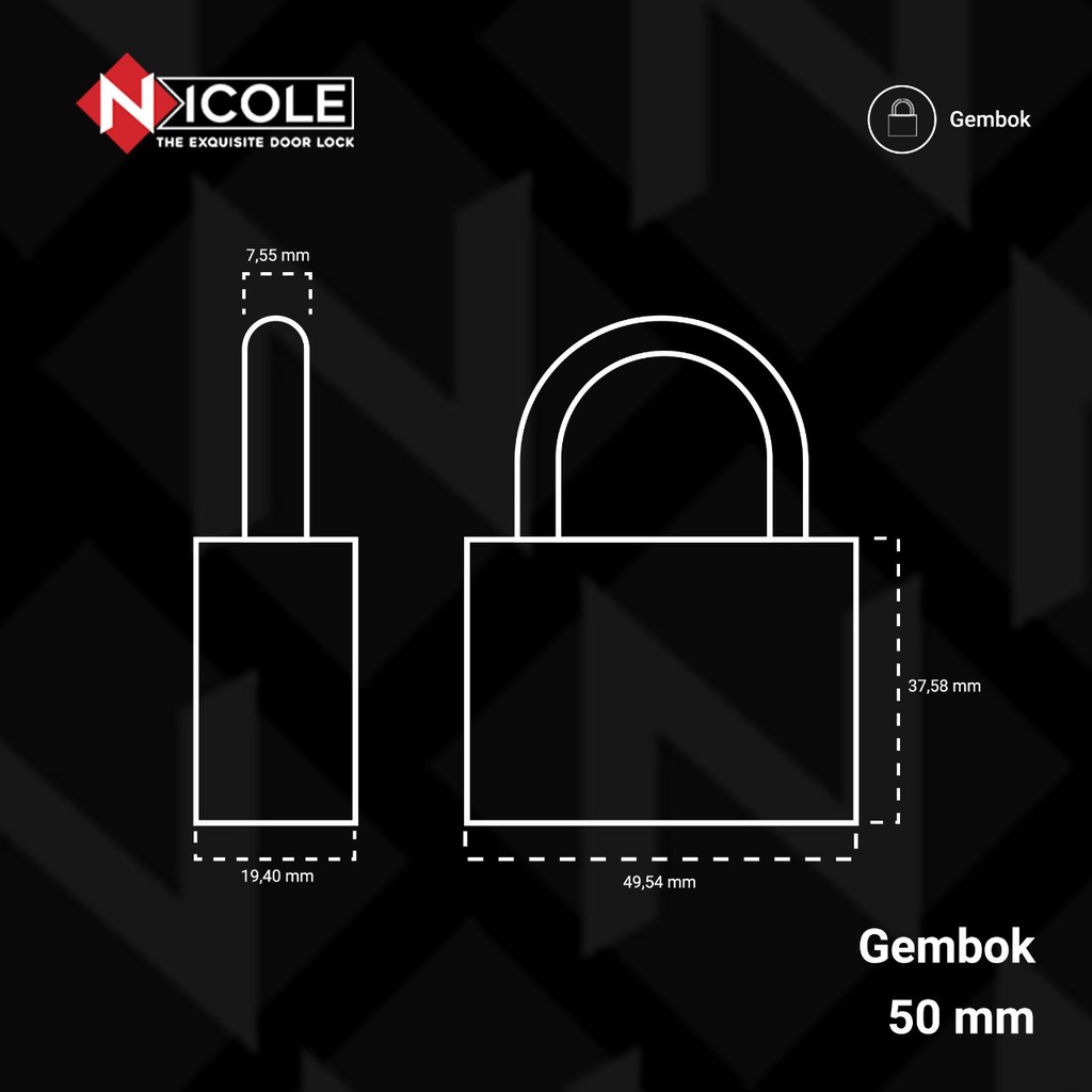 Nicole Gembok Pintu Rumah Besi / Gembok Pagar / Padlock 50mm