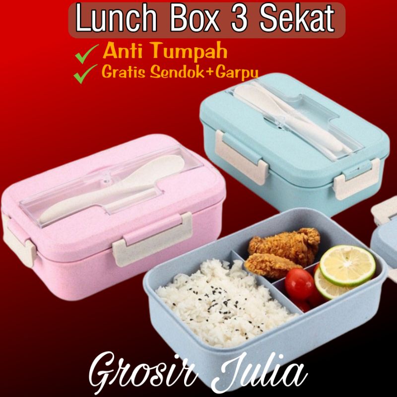 Lunch Box Gandum Jerami Tempat Kotak Makan 3 Sekat