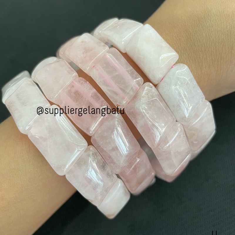 Gelang batu ROSE QUARTZ jajargenjang Premium Akik Pink