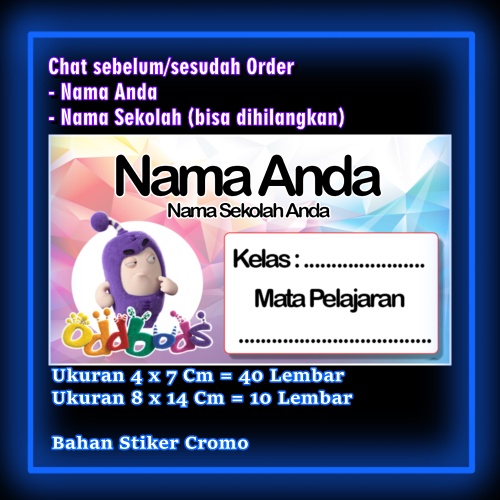 

Stiker Label Buku Oddbods kartun anime lucu Karakter Lucu Custom Lebel Nama cromo murah 20 Varian berbeda Sticker Pelajaran Mapel buku anak sekolah Vol 4