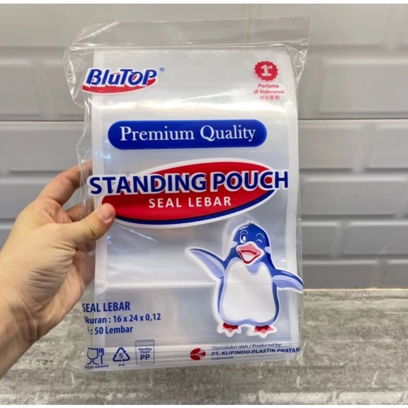 STANDING POUCH 16x24 STP DOBEL DOUBEL SEAL / KEMASAN PLASTIK BERDIRI KLIP STANDING POUCH 16x24 CM STP SEAL LEBAR PLASTIK BERDIRI PLASTIK KLIP Isi 50pcs Plastik Standing Pouch/Plastik Kemasan Snack/Plastik Klip Berdiri Double PINGUIN BLUTOP
