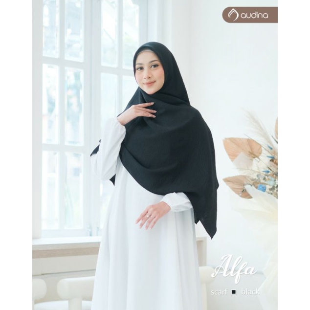 Jilbab Putih Hitam Segiempat ORI Audina/Alfa Scarf Audina/Jilbab Haji Umroh Putih Tulang Broken Whit