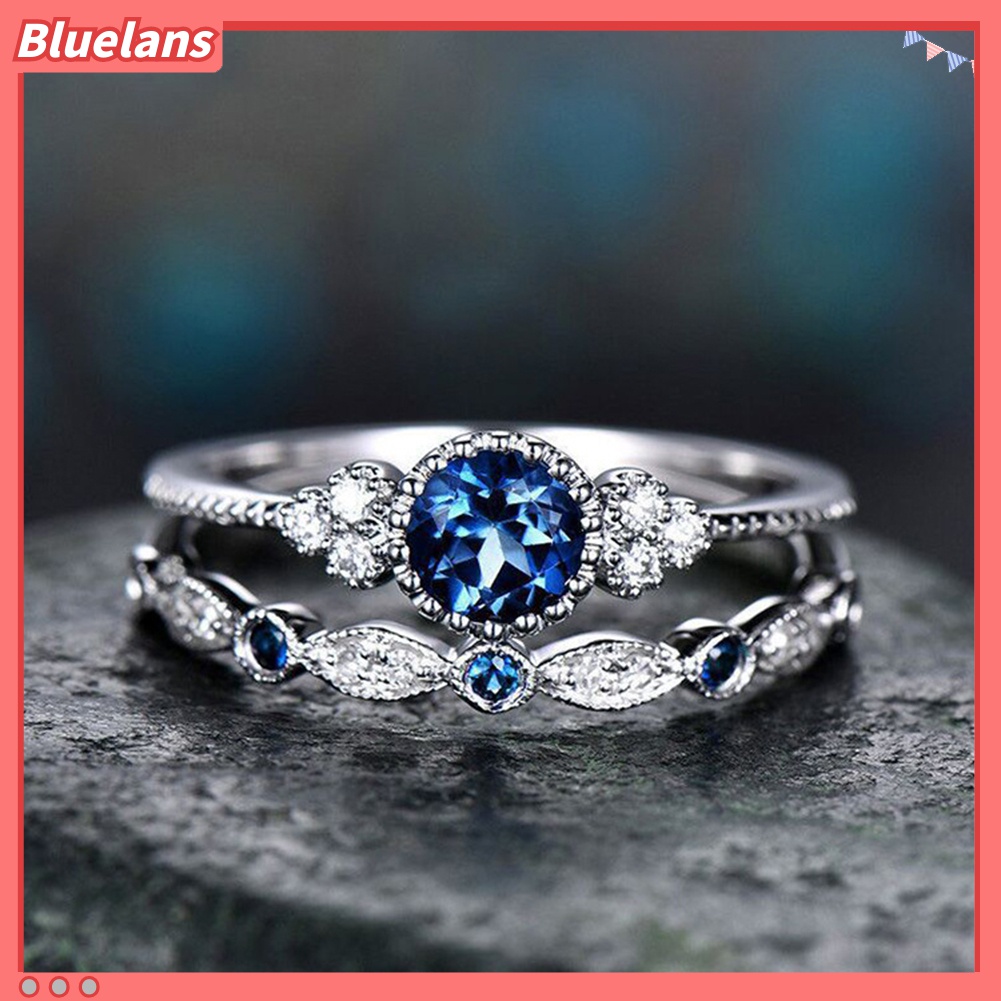 2pcs / Set Cincin Cubic Zirconia Bentuk Bulat Untuk Wanita