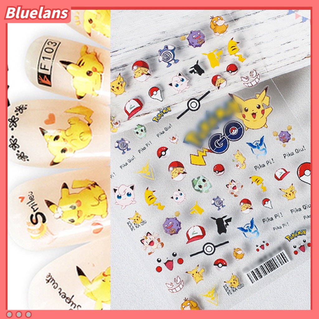 Bluelans Stiker Kuku Motif Kartun 5D Gaya Jepang Untuk Dekorasi Manicure