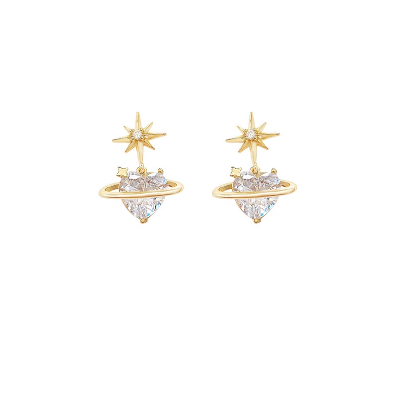 Anting Tusuk Sterling silver 925 Desain Bintang Hias Kristal Zircon Mewah Untuk Wanita
