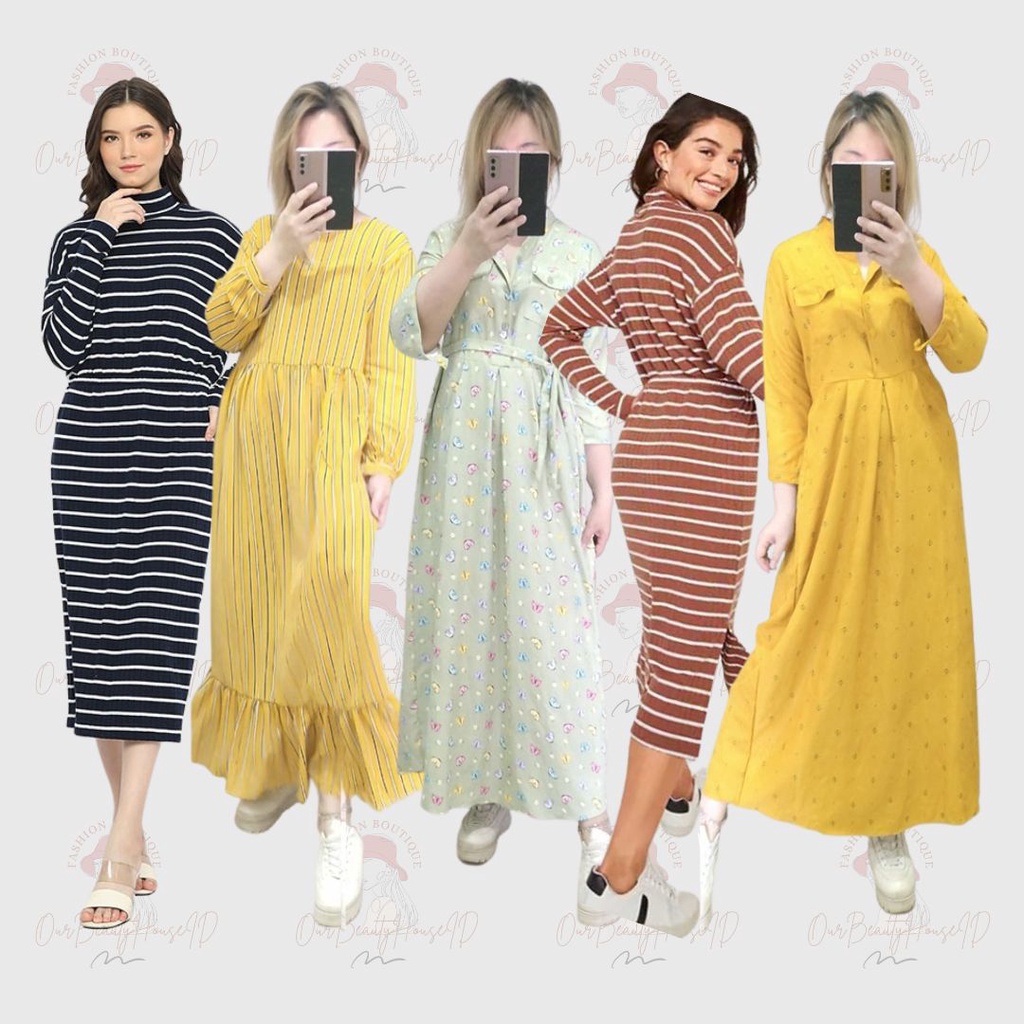 OLD NAVY Ribknit Ribbed Stripe Dress Scoop Midi Green Maxi