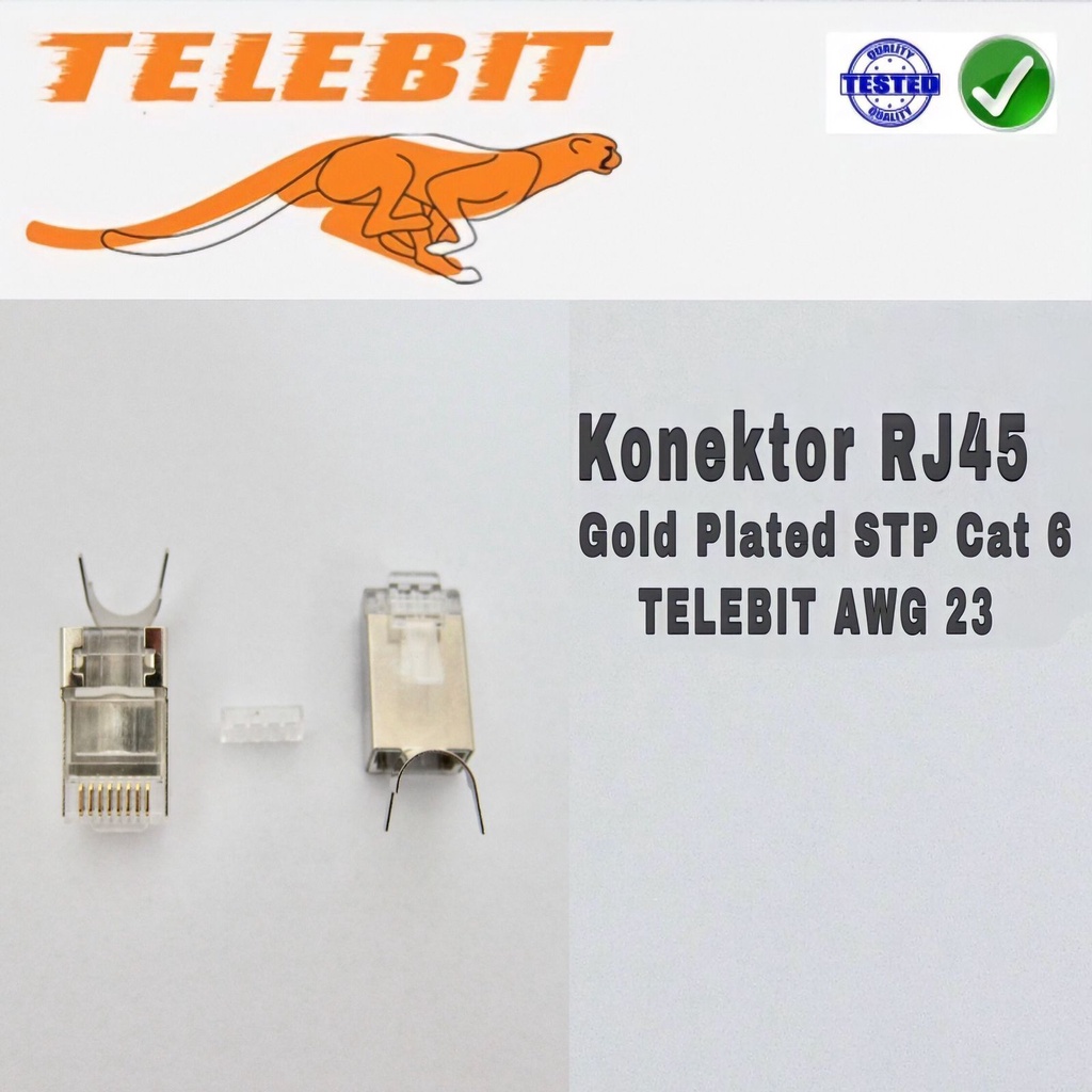 Konektor RJ45 GOLD PLATED STP CAT 6 TELEBIT HARGA SATUAN