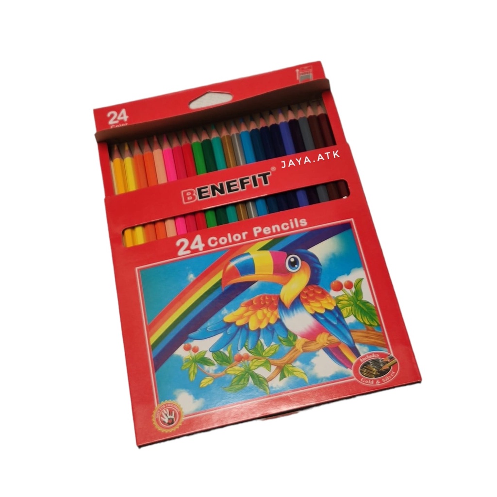 PENSIL WARNA 24 WARNA PANJANG + GOLD SILVER COLOUR PENCILS BAGUS