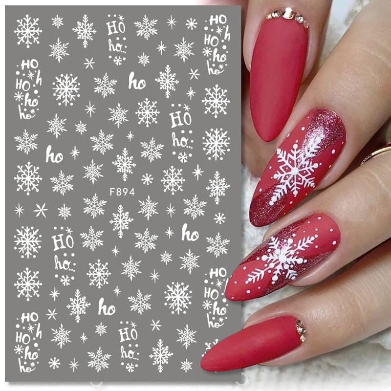 Stiker Kuku 3D Glitter Snowflakes Santa Claus Rusa Pohon Natal Untuk Dekorasi Manicure