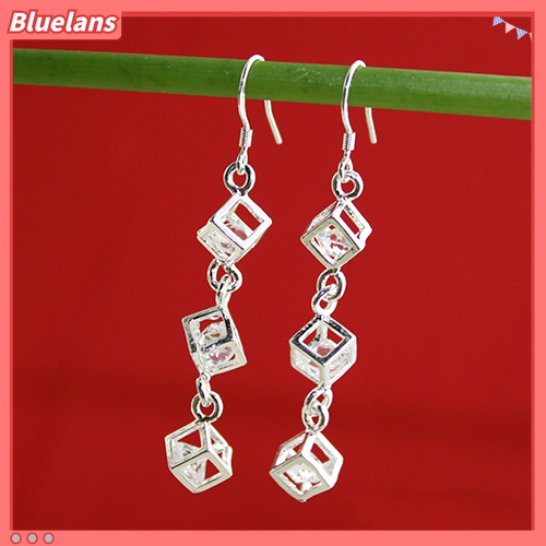 Anting Menjuntai Liontin Bentuk Kubus Lapis Perak Untuk Perhiasan Wanita