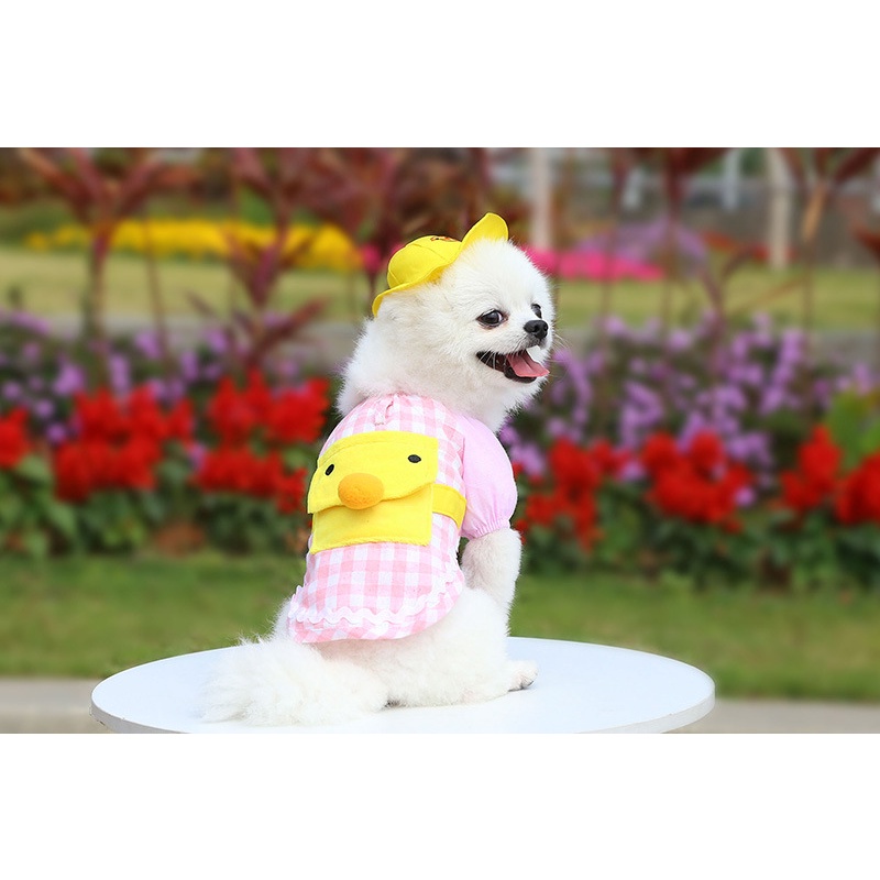 Pet Clothes Baju Summer Bebek Dengan Topi Untuk Anjing Dan Kucing