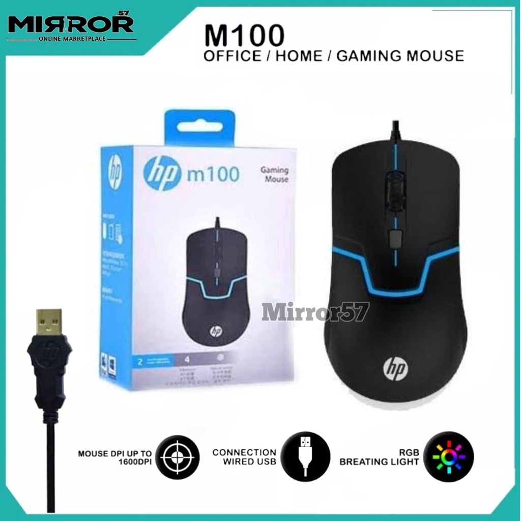 Mouse USB Kabel HP M100 Mouse 7 Colors LED 1600 DPI Di Laptop PC Komputer