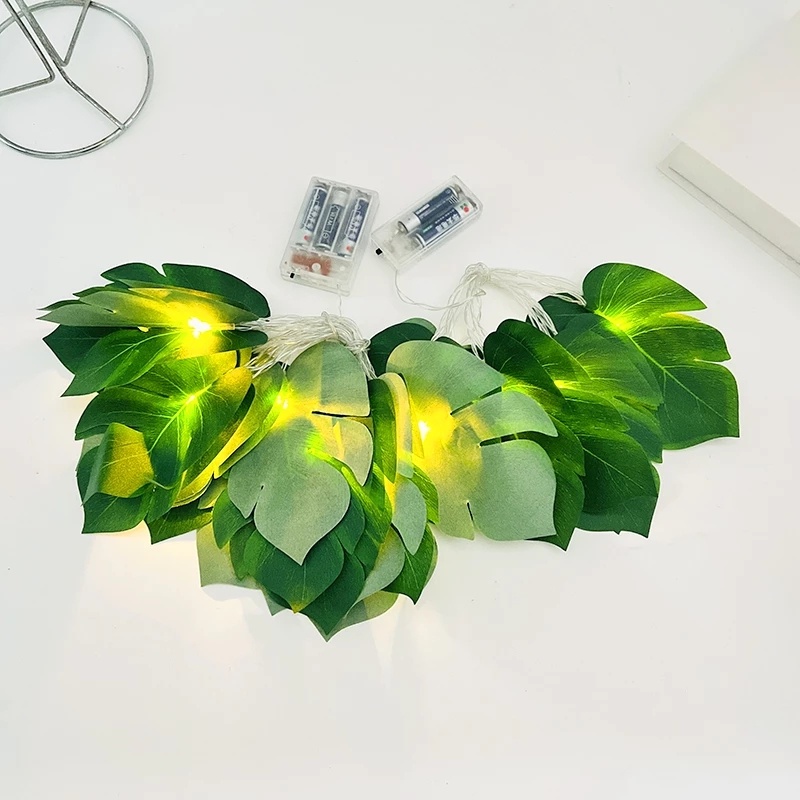 Lampu Tumblr LED Model Daun Palem Hijau Imitasi 1.5 / 3m Tenaga Baterai Untuk Dekorasi Pesta Pernikahan