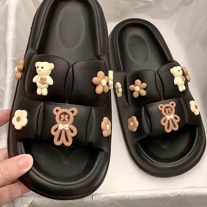 PVC Sandal Jelly Slipper Wanita Korean Import Teddy Bear Bahan Soft Rubber Elastic Non-Slip Tebal / GN-6608-X2 Sandal Selop Jelly Wanita Teddy Bear Korean Style Import PCU