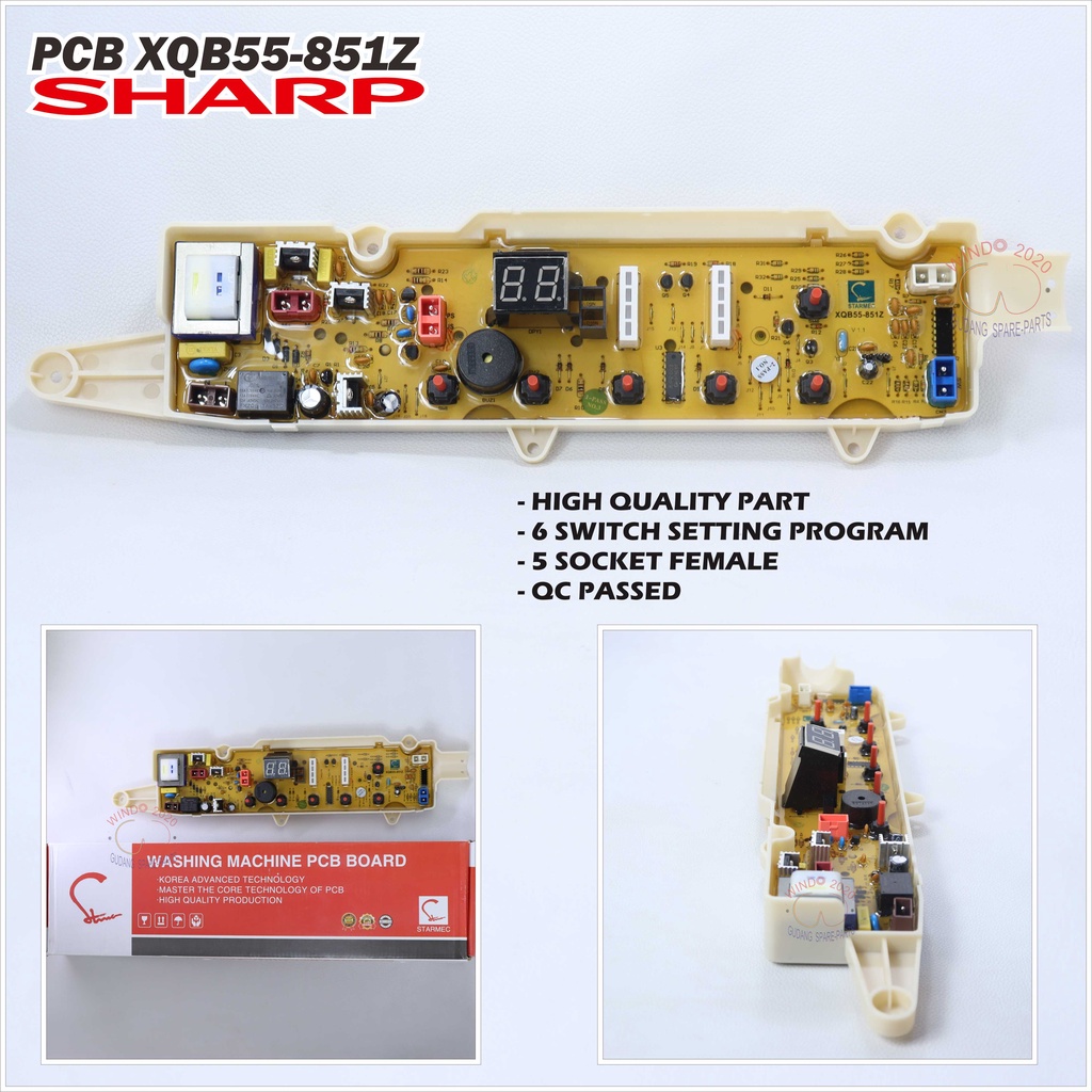 MODUL PCB XQB55-851Z MESIN CUCI SHARP ES-F950P-GY 1TABUNG 6 TOMBOL WINDO