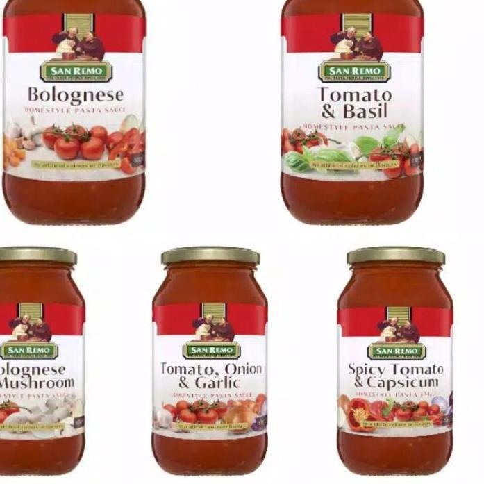 

10.10 Brand SAN REMO PASTA SAUCE SPICY TOMATO&BASIL / SAUCE BOLOGNESE / SAUS BOLOGNESE&MUSHROOM 500gr !!