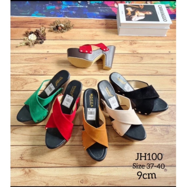 ABBUSHOES  JH  100 Wedges hak wanita 9cm silang swede