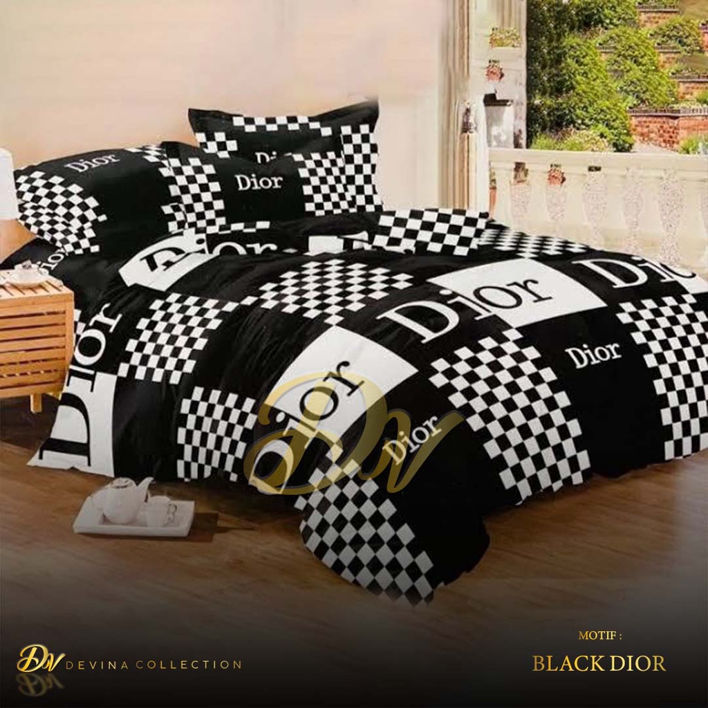 Bedcover 1 Set Sprei Motif Brand Luar Dior Ukuran Queen 160x200 King 180x200 Extra King 200x200