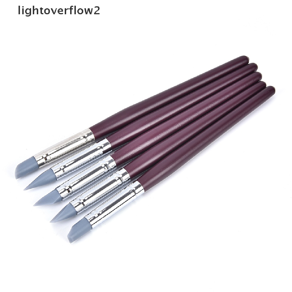 (lightoverflow2) 5pcs / Set Brush Pen Nail Art UV Gel Bahan Silikon Warna Abu-Abu (ID)