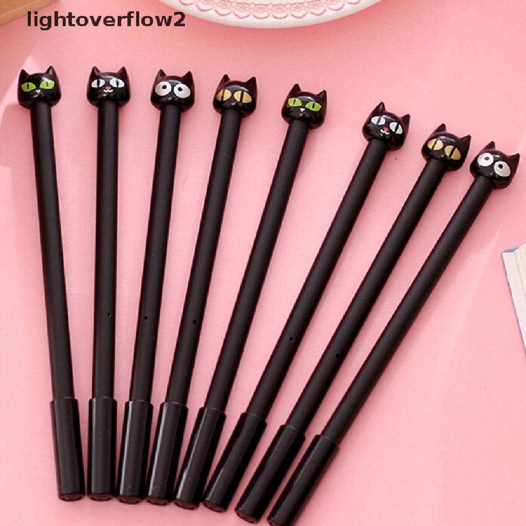 (lightoverflow2) 4pcs Pulpen Gel 0.5mm Bentuk Kucing Hitam Untuk Sekolah