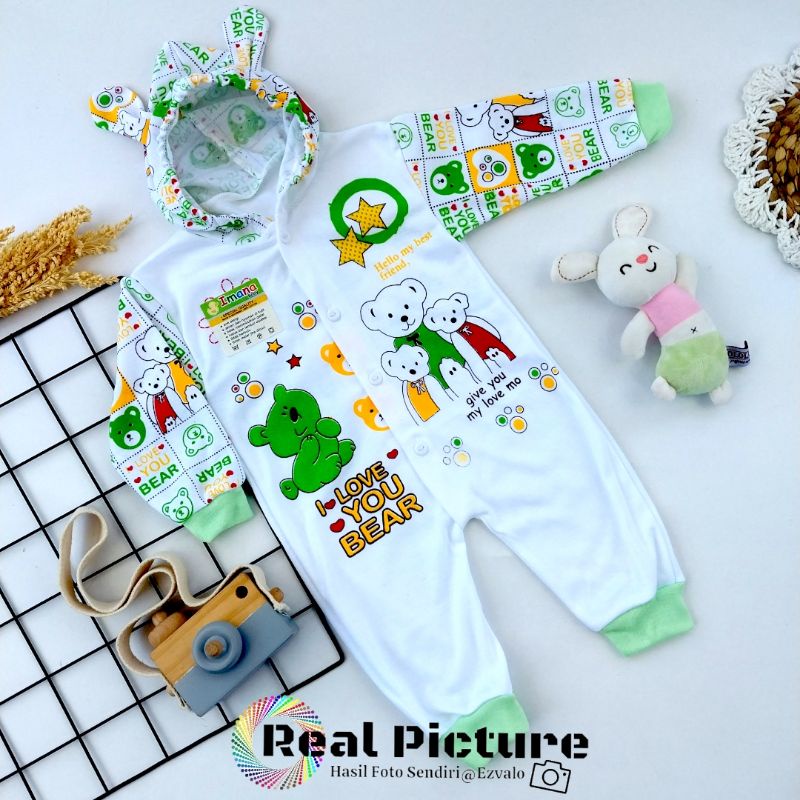 Jumper buka kaki bayi 0-3 bulan Baju kodok bayi sablon lucu