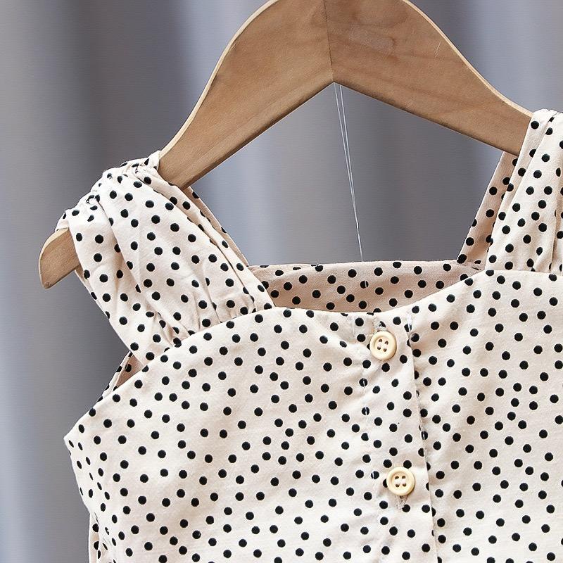 Setelan Anak perempuan Tanpa Lengan Motif Polkadot Hitam