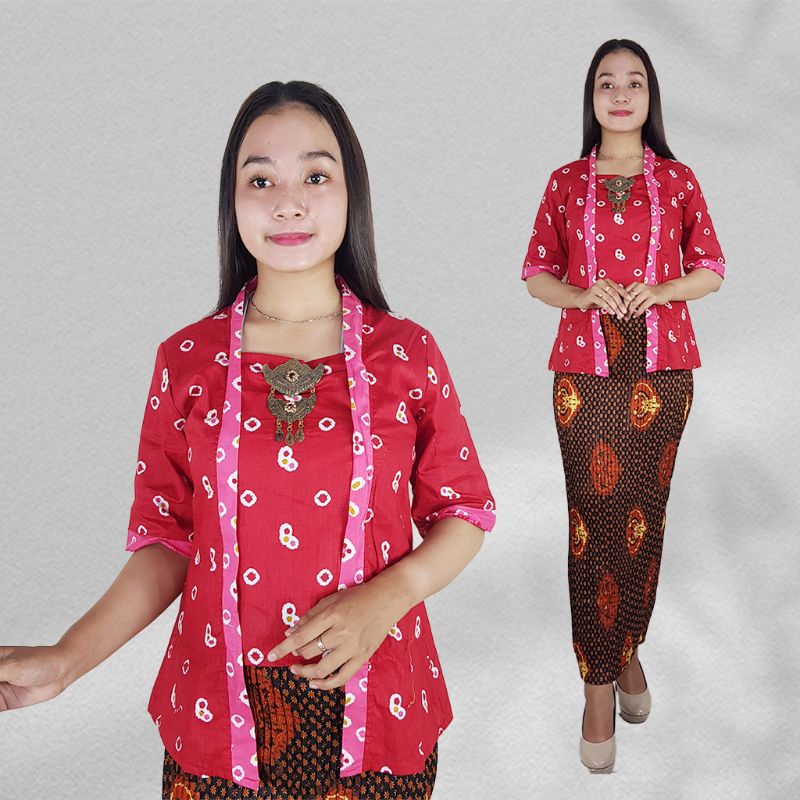 Kebaya Kutubaru Wanita motif Jumputan Lengan Pendek - Naira Batik