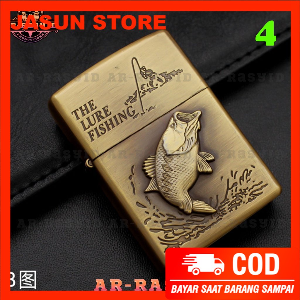 BISA COD! Korek Api Zippo Roda Api Minyak Jiantai Motif Ikan Fish JT-6083