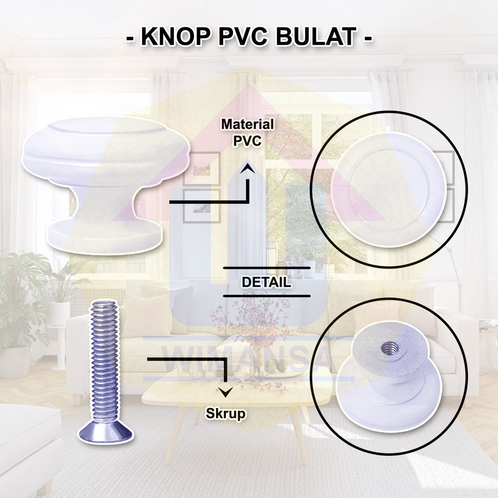 KNOP PVC BULAT PUTIH - TARIKAN LACI LEMARI PINTU