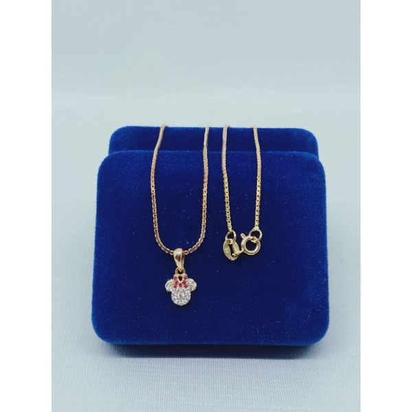 KALUNG PERAK ASLI SILVER 925 LAPIS EMAS/KALUNG ANAK RANTAI ITALI KACA+LIONTIN MICKEY MOUSE MP/ASLI SILVER/FASHION KALUNG ANAK