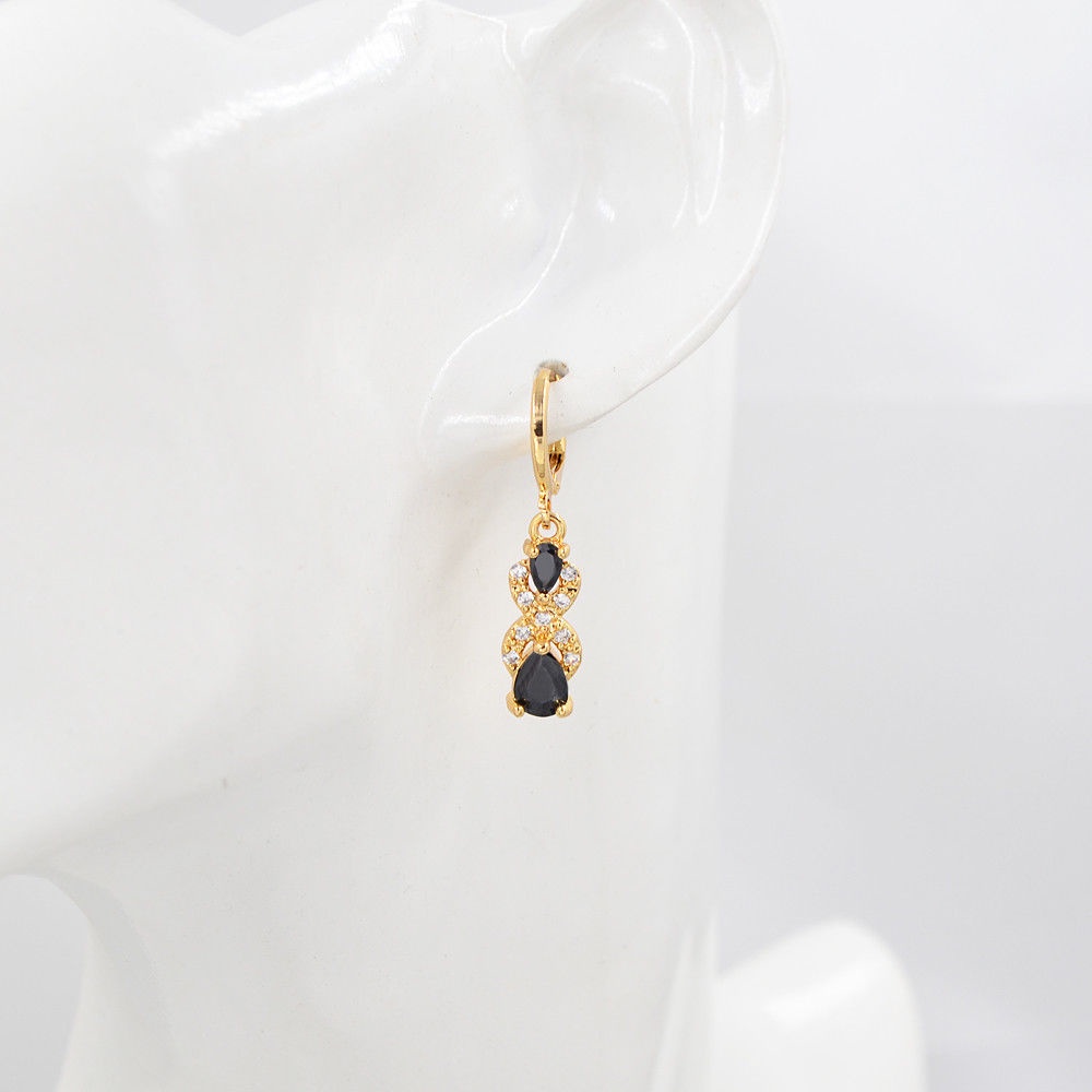 Goldkingdom Fashion Perhiasan 24K Bangkok Aksesoris Ready Stock Kreatif Tetesan Air Berbentuk Pir Berlian Bertatahkan Anting-Anting Dengan Liontin Batu Permata Warna-Warni Berlapis Emas Asli Kadar 375