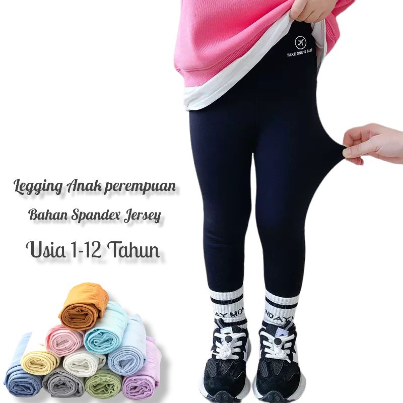 Legging Anak Perempuan 1-12 Tahun Bahan Spandex Jersey Ukuran Xs-XXL