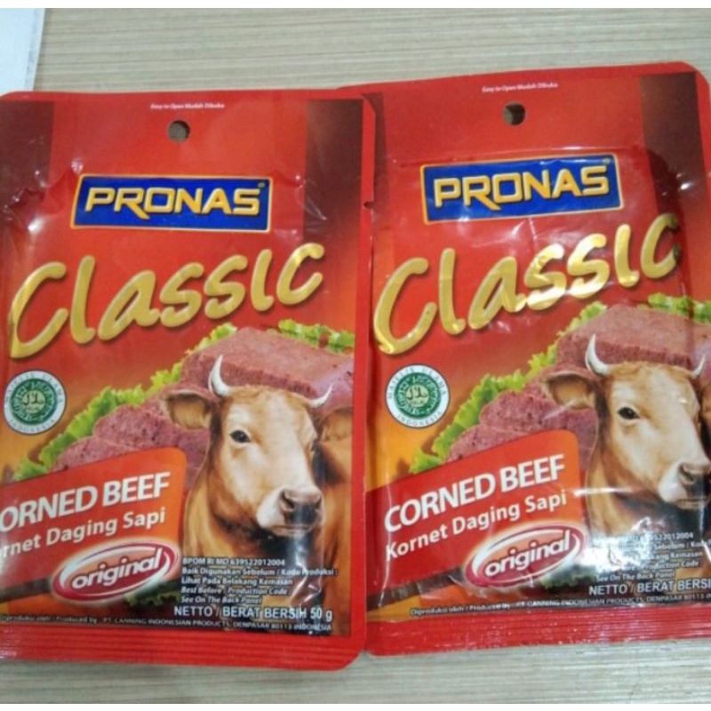 Pronas Kornet Corned Beef Classic 50gr Kornet Sapi Sachet