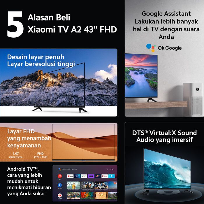 Mi TV A2 43&quot; Inch FHD Dolby Audio Android TV Garansi Resmi 1 Tahun - Support TV Digital