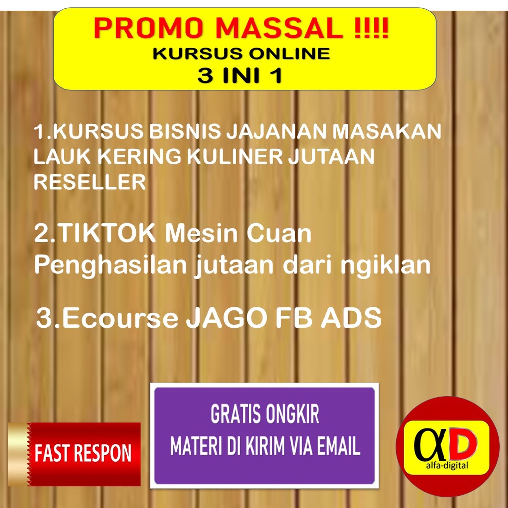 ECOURSE PROMO MASSAL TERMURAH 1.KURSUS BISNIS JAJANAN MASAKAN LAUK KERING KULINER JUTAAN RESELLER 2.