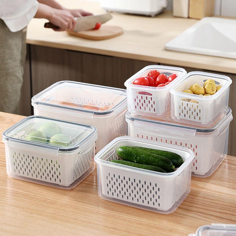 【 ELEGANT 】 Storage Box Portable Plastik Pantry Tempat Sayur Buah Segar Keranjang Makanan Wadah Buah