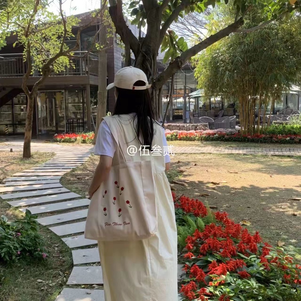 ☎♞✤Tas Sera Wanita 2022 Baru Liar Satu Bahu Tas Kanvas Sastra Versi Korea Tas Komuter Kelas Siswa Kapasitas Besar