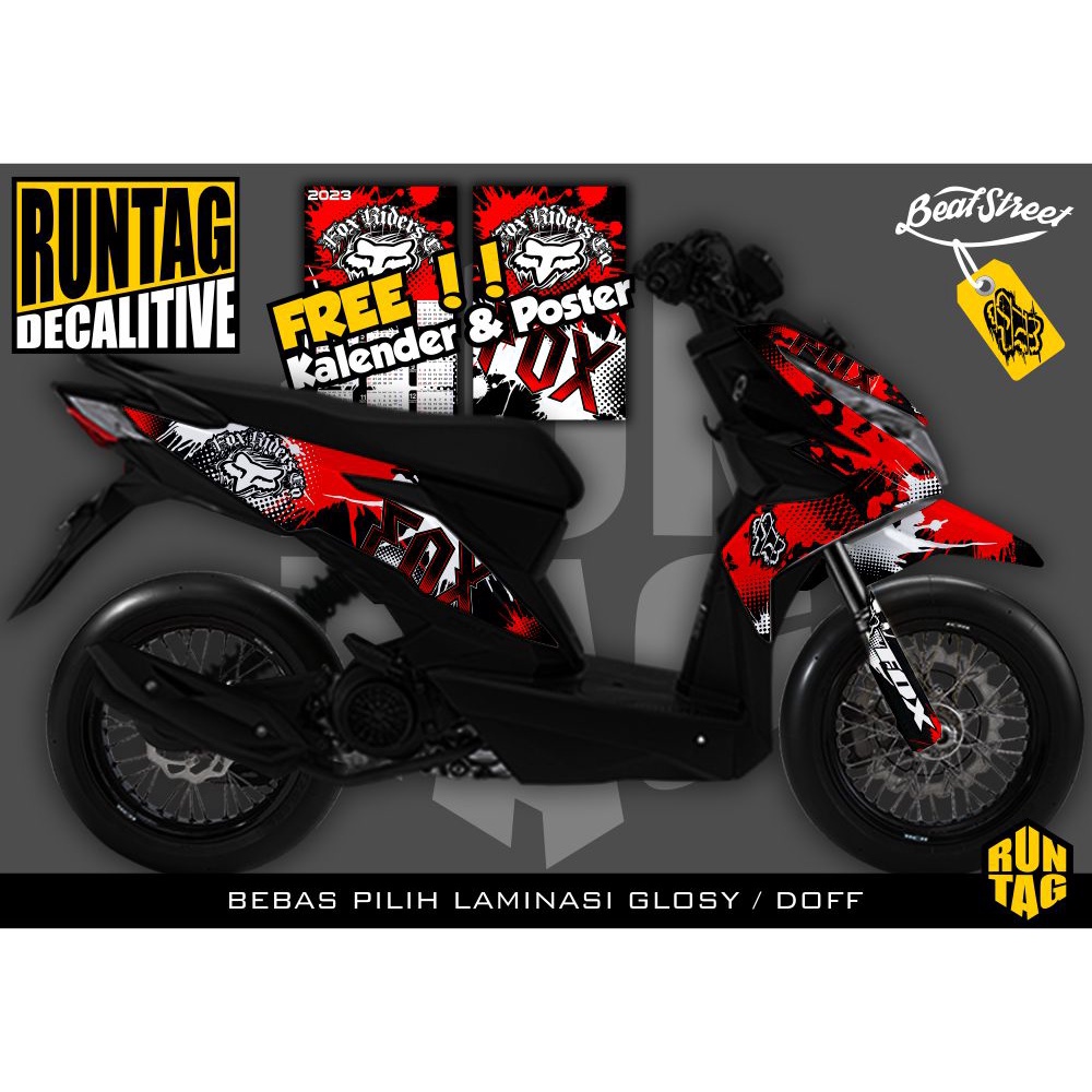 stiker decal striping motor honda beat street fox merah