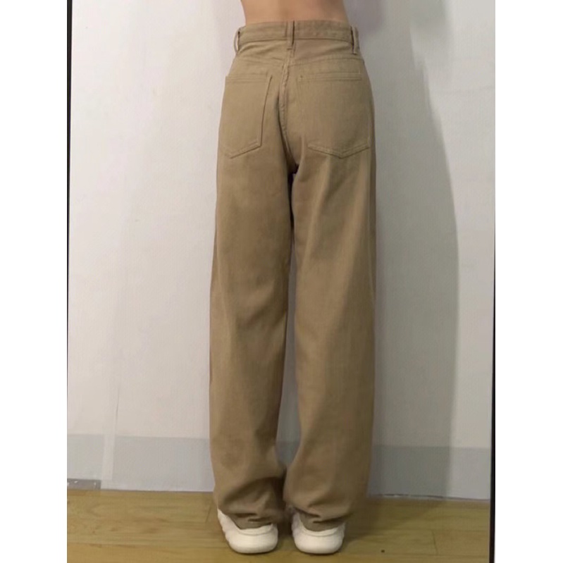 Highwaist Loose Celana Jeans Wanita Khaki