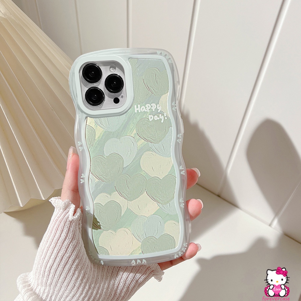 Soft Case Motif Hati Warna Hijau Untuk IPhone 11 12 13 14 Pro Max 6Plus 7Plus 14 Plus XR X XS Max 6 6s Plus 7 8 Plus SE 2020 11Pro Max