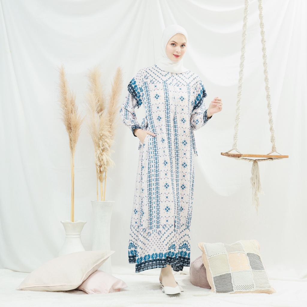 Lalucuku Sabrina Soft Cream Dress Baju Wanita Gamis Homey Busui Frendly